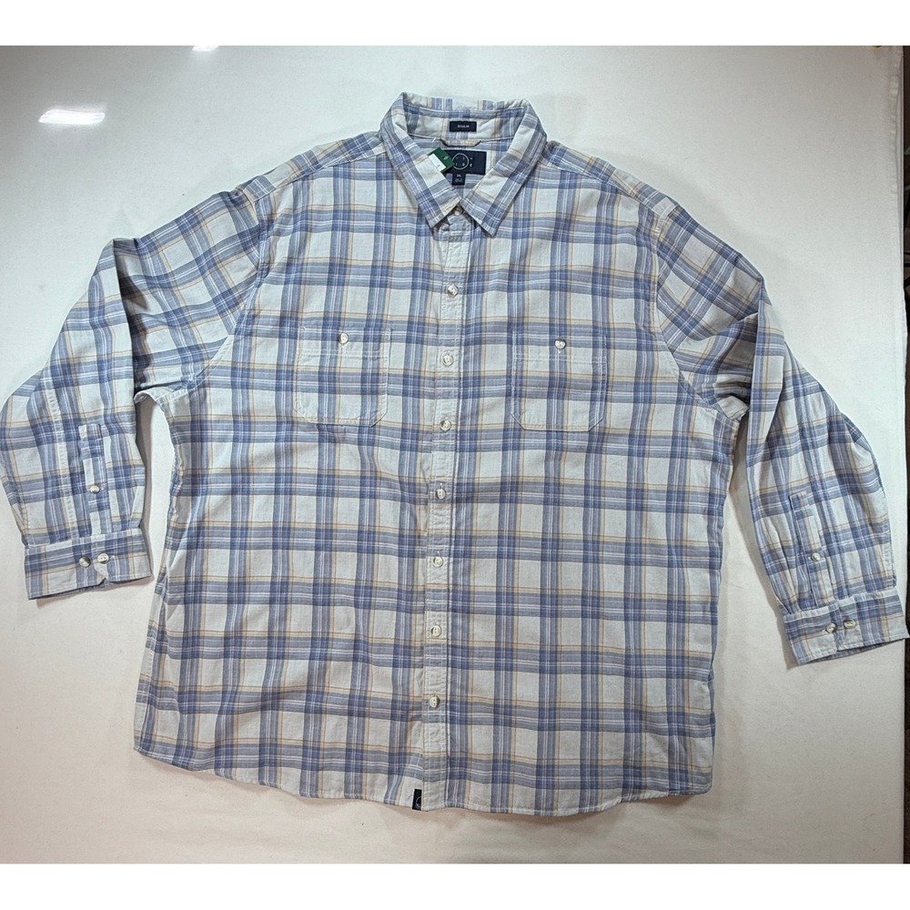 Even Tide Denali Doublecloth Plaid Shirt Mens 3XL Blue Tan NWT